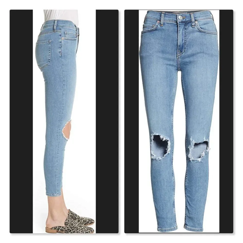 Free People High Rise Busted Knee Skinny Jeans - size 31